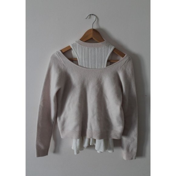 10 Crosby Derek Lam Layered Cold Shoulder Sweater Cream White Size XS Wool - Picture 4 of 6